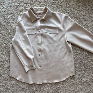 Philosophy Faux Leather Suede Shacket Beige Plus Size 1X Snap Front Shirt Jacket
